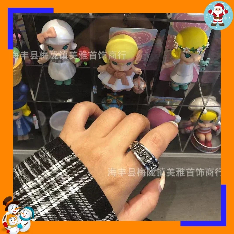 New Trendy Punk Asymmetrical Scout Flower Ring High Edition Silver Plated Men's and Women's Retro Old Hip Hop