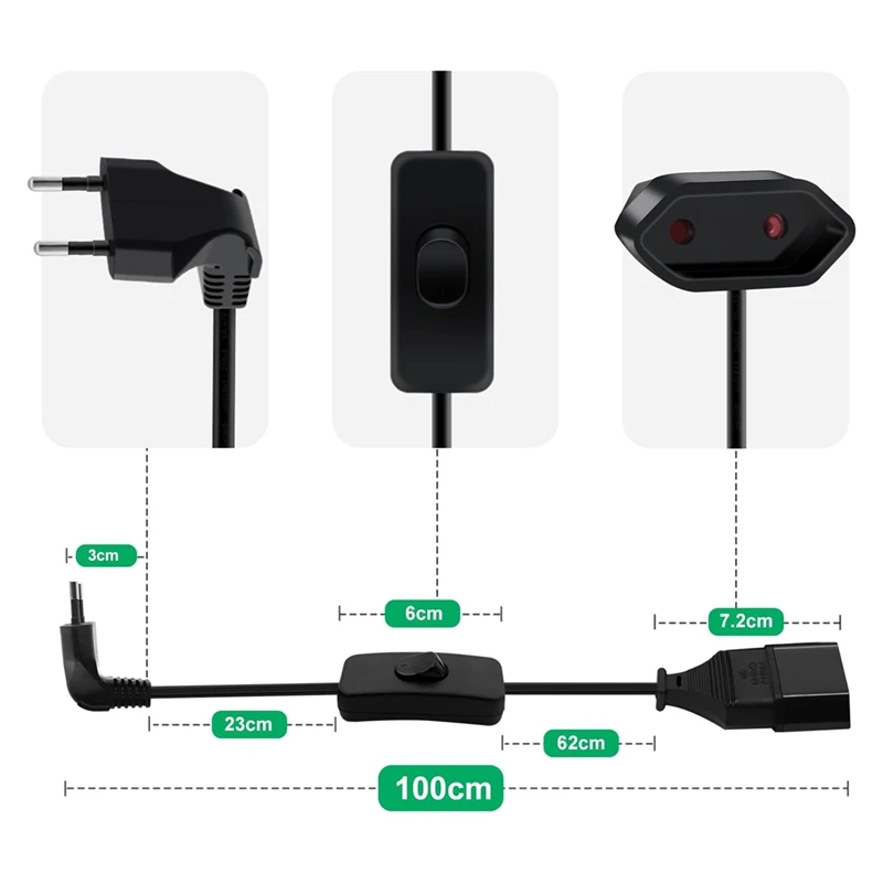 1M Extension Cable with Euro Plug and Switch, 2.5A 250V, EU Plug Hot Sale in Stock