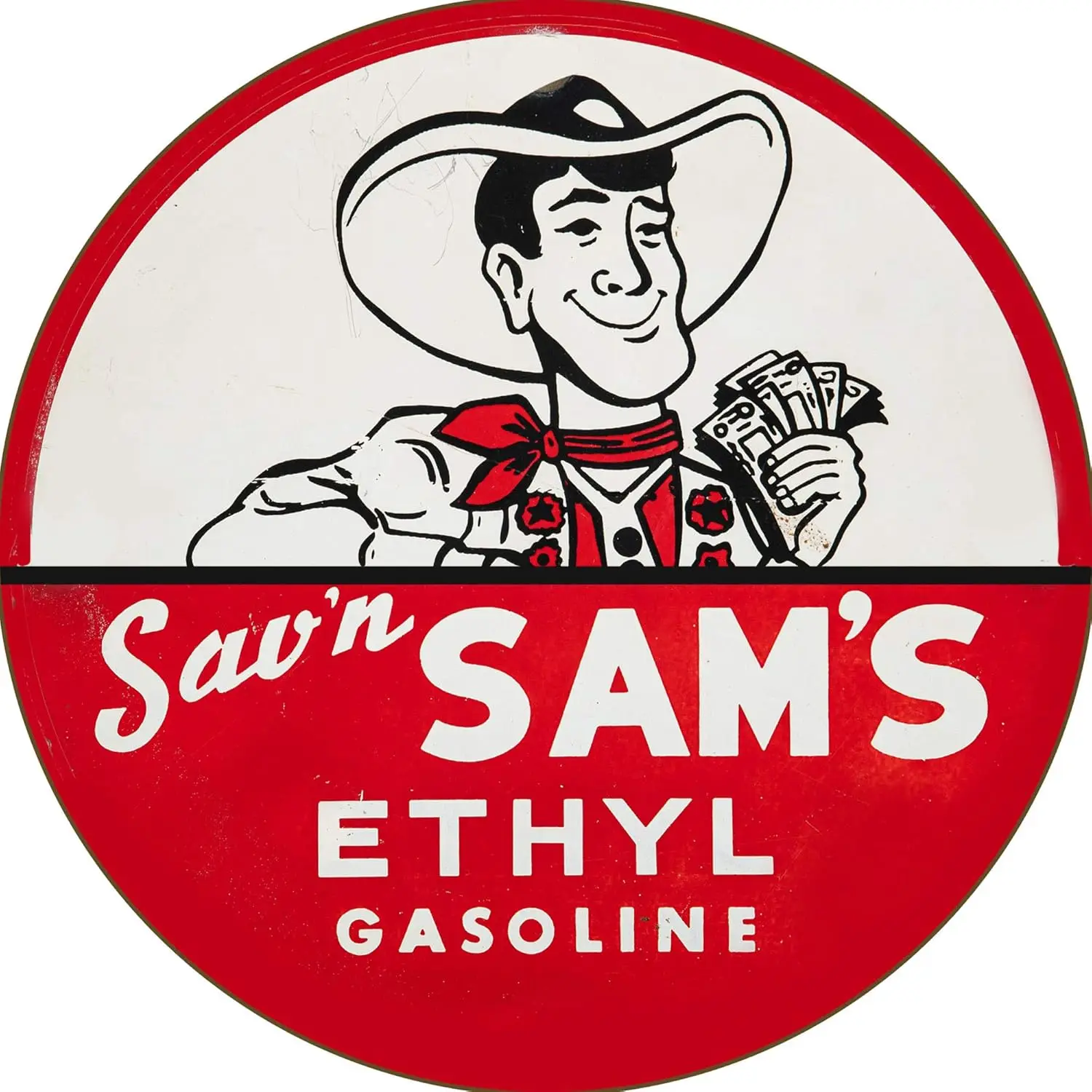 Vintage Gas Sign Reproduction Vintage Metal Signs Round Metal Tin Sign For Garage And Home 8 Inch Diameter – Sams Ethyl Gasoline