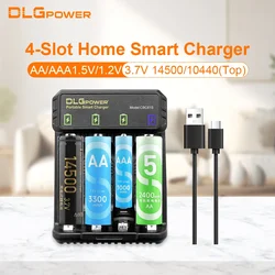 DLGpower 4-bay battery charger can recharge 1.2V NI-MH/NI-CD/1.5V LI-ION and 3.7V 14500/10440 batteries.