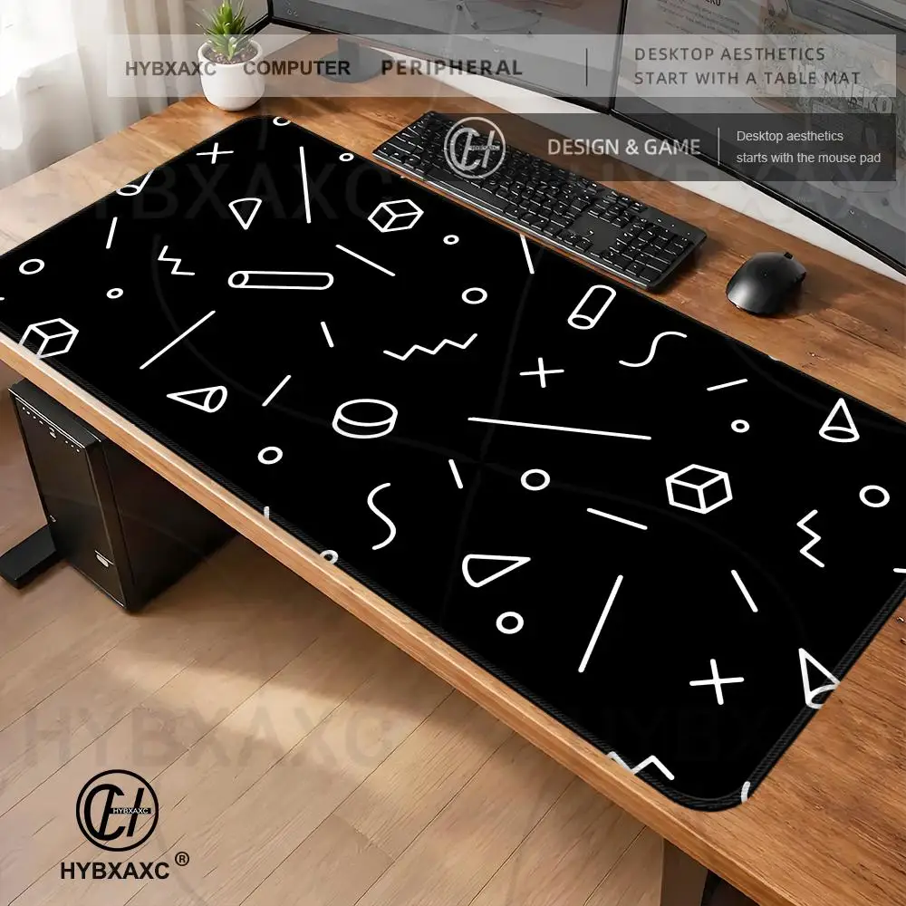 1PC Black Doodle Geometric Simple Mouse Pad Cute Kawaii Sakura HD Desk Pad Extended Gaming Keyboard Mat Large Blue Wave Mousepad
