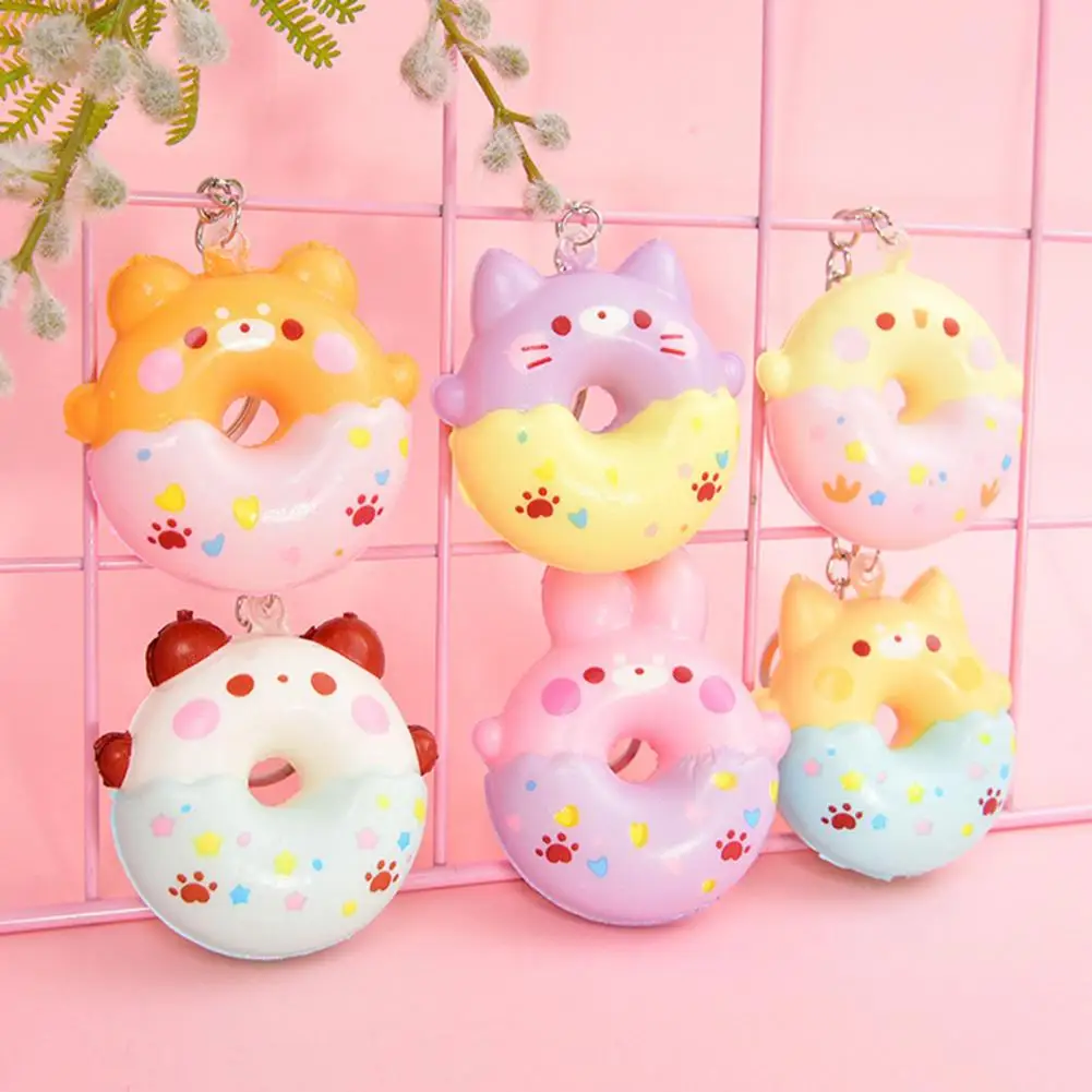 Key Holder Slow Rebound Cartoon Pendant Keychain Squishy Stress Reliever Toys Animal Donut Squeeze Toy Keychain Backpack Pendant