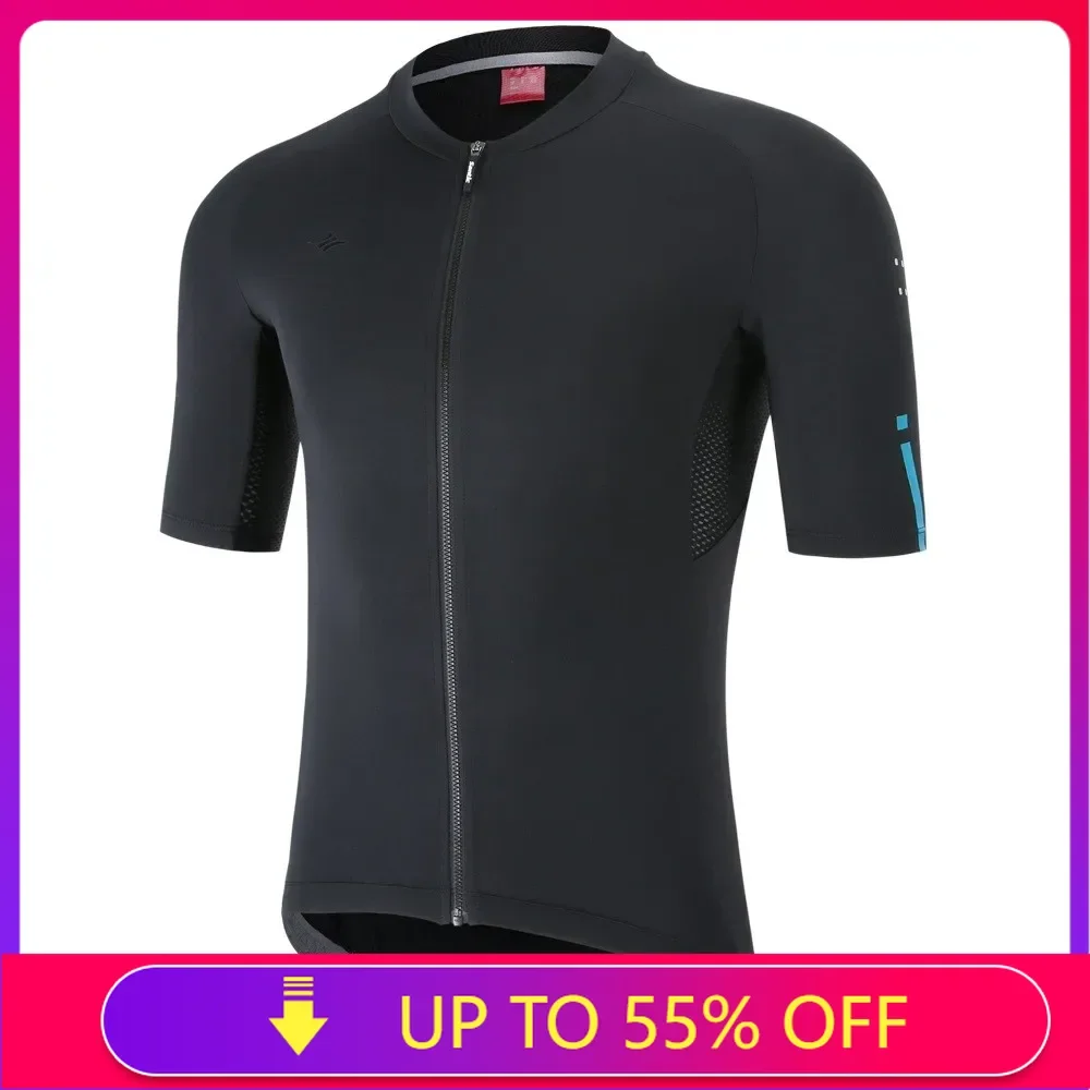 Santic Men Cycling Jersey Short Sleeve Road Bike Breathable Anti-slip Quick-dry Reflective Pockets WM0C02156