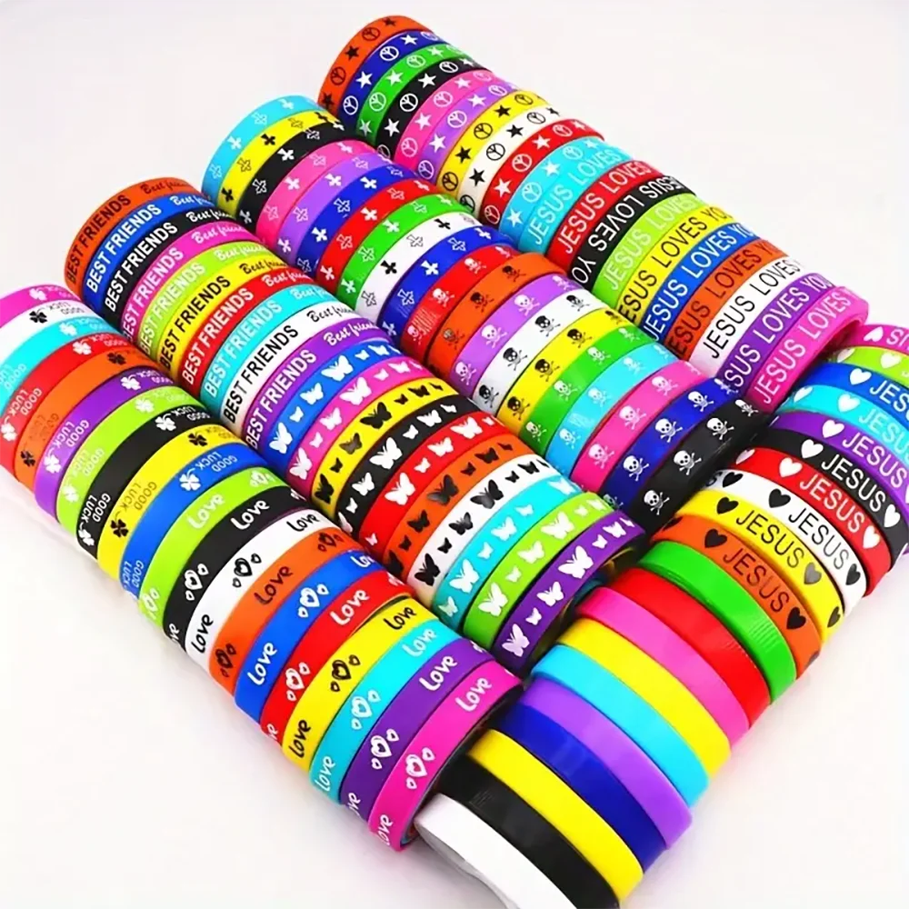 10 Teile/los Mehrfarbige Leucht Herz Silikon Armbänder Für Männer Frauen Blume Sport Mix Stil Gummi Armband Armreif Schmuck Geschenk