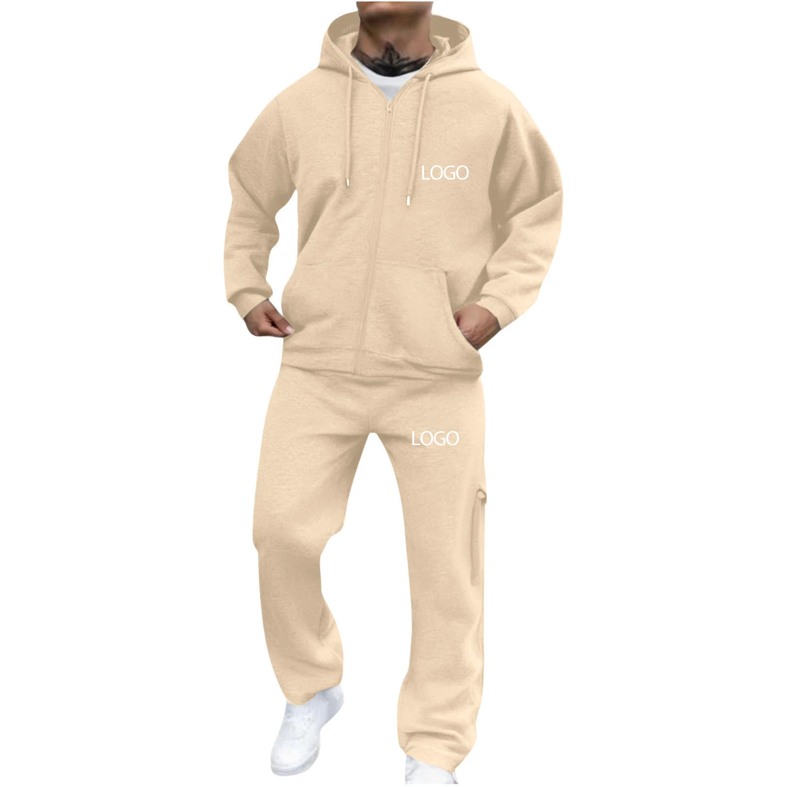 Individuell bedruckter Herren-Trainingsanzug, 2-teiliges Set, Kapuzenpullover mit Reißverschluss, Jogginghose, Sportbekleidung, Trainings-, Lauf-, Jogging- und Freizeitoutfit – Detail 7