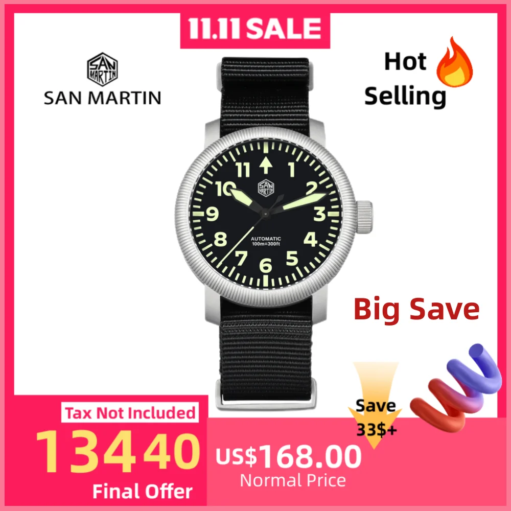 

San Martin 40mm YN55 Retro Coin Bezel Pilot Watch Self Winding Wristwatch C3 Luminous 10Bar Waterproof Reloj Automático SN0143