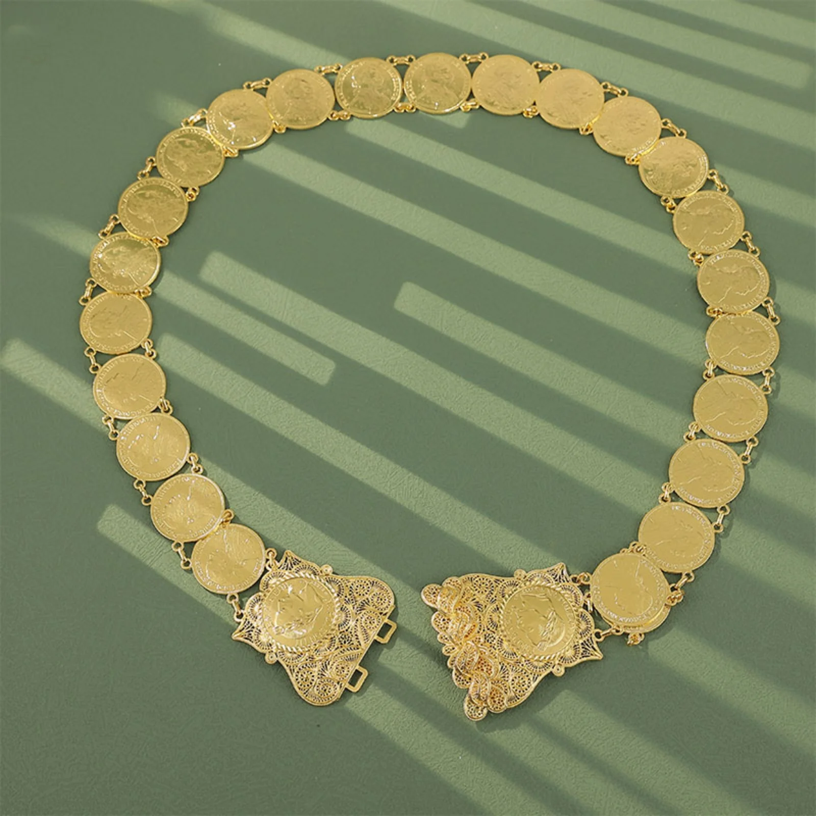 

Этнический круглый пояс-монетница, винтажный золотистый блестящий минималистичный роскошный аксессуар для свадебного платья