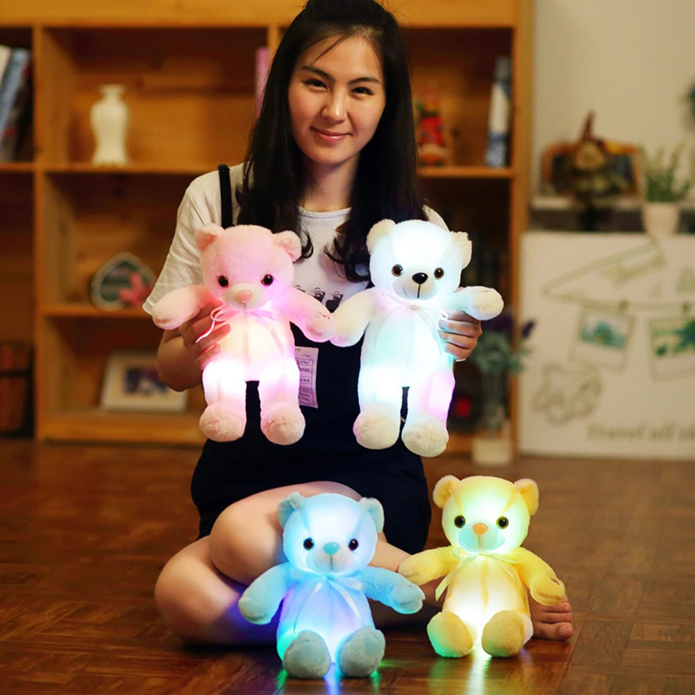 ตุ๊กตาหมีการ์ตูนเรืองแสง LED สีสันสดใส ของขวัญคริสต์มาส ของขวัญวันเกิดสำหรับเด็ก