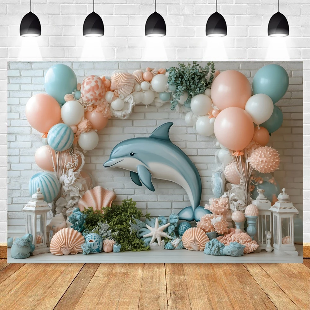 Fantasy Underwater World Photography Backdrop Ocean Dolphin Whale Arch Balloon Baby Shower Birthday Party Photo Background Decor