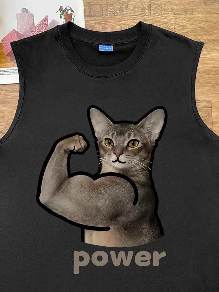 Blue Muscle Fitness Cotton Vest Breathable Men's Women's Pure Cotton Tank Top Cute  Creative Funny Printed Regular Fit