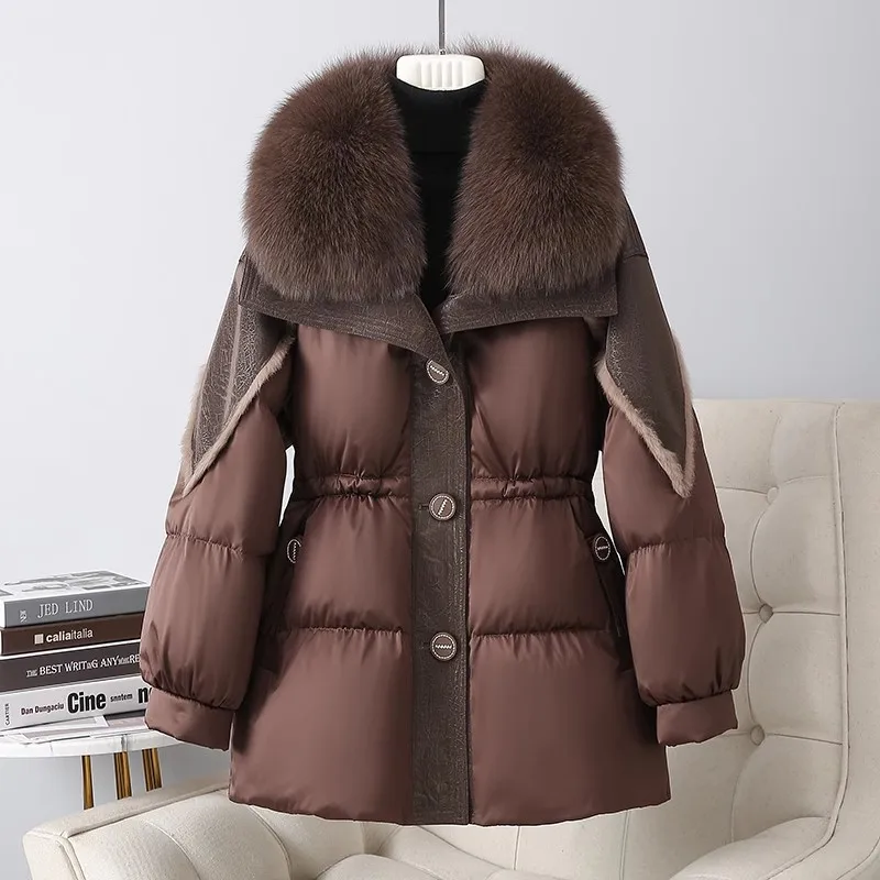 2024 Winter New Fur 90%White goose down Down Jacket For women Fashion High-end fox fur collar Down Coats Female Warm Parker