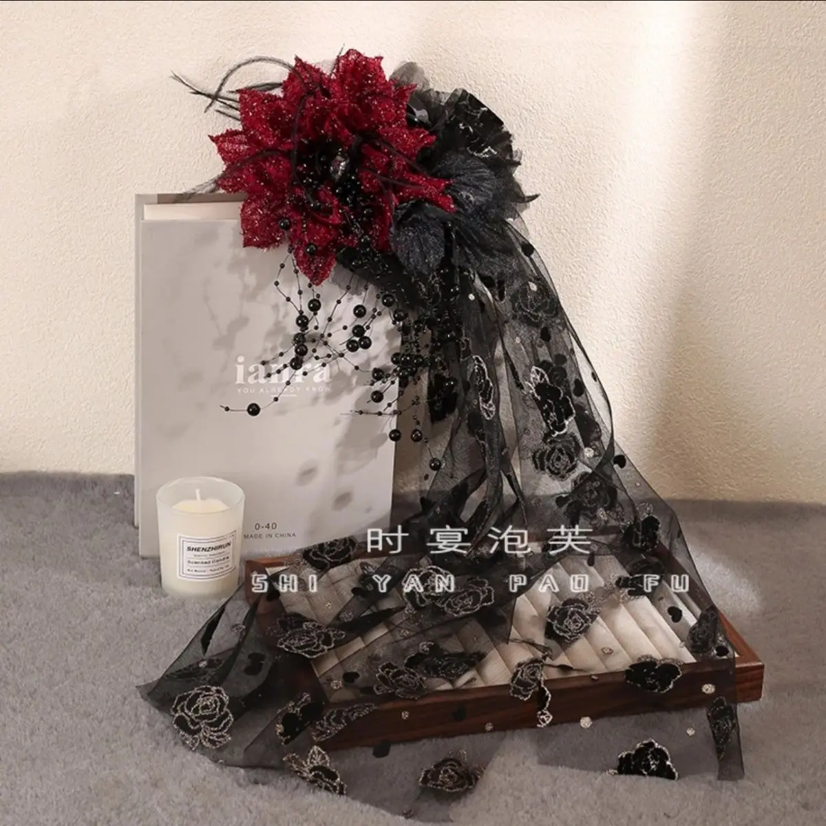 

Ancient Style Hair Clip Rose Ribbon Embroidery Feather Hair Claw High-end Versatile Beaded Hair Accessories Autumn Winter