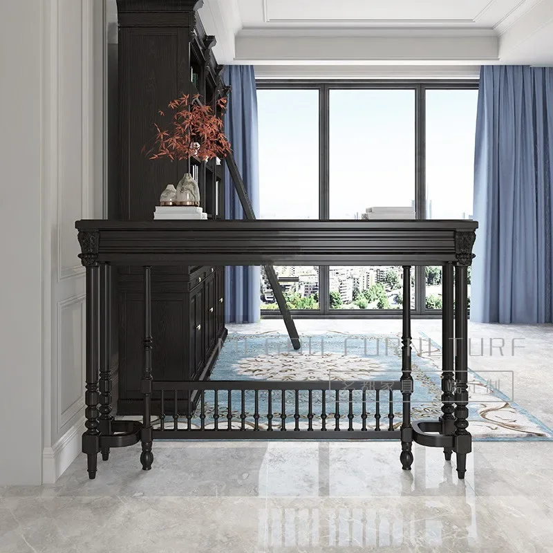 โต๊ะอาหารแบล็คไนท์ ไม้เนื้อแข็ง สไตล์ฝรั่งเศสย้อนยุค โต๊ะสี่เหลี่ยม โต๊ะอาหาร โต๊ะวางของที่ทางเข้า