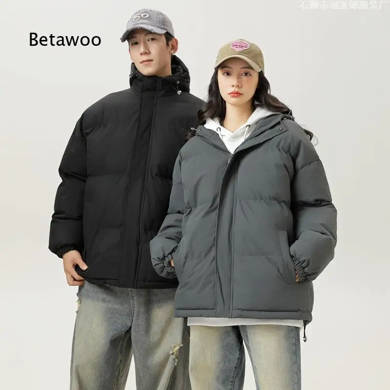Men Stand Collar Padded Jacket Simple Versatile Thick Warm Loose Winter Coat for Youth Daily Casual Street Wear