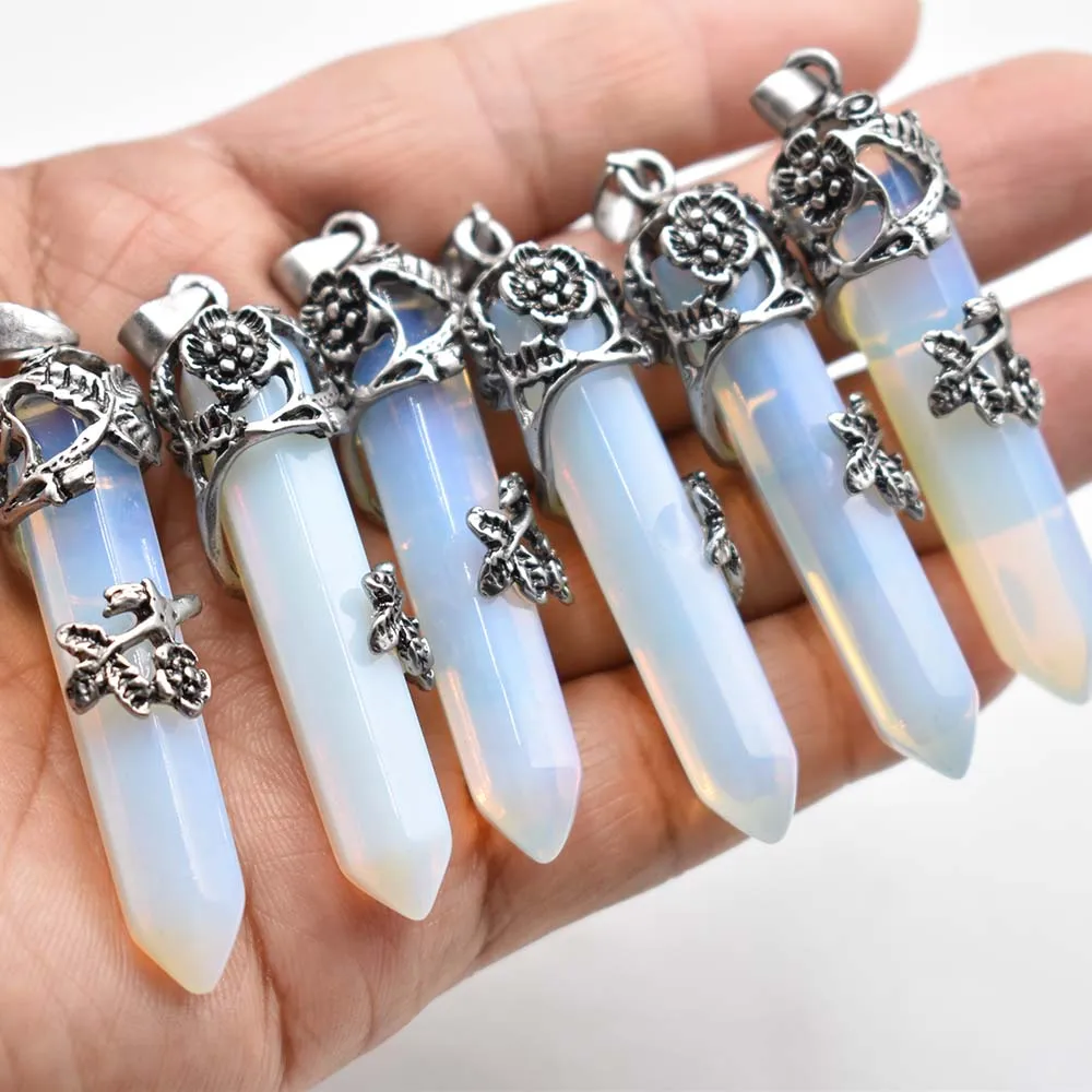 

Retro Natural Gem Stone Pendulum for Divination Wicca Birthstone opal stone Pendants Wholesale 6pcs/lot free shipping