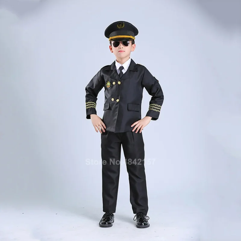 Children Flight Attendant Aircraft Stewardess Uniform Boy Girl Pilot Policemen Stage Performance Clothing Carnival Party Costume