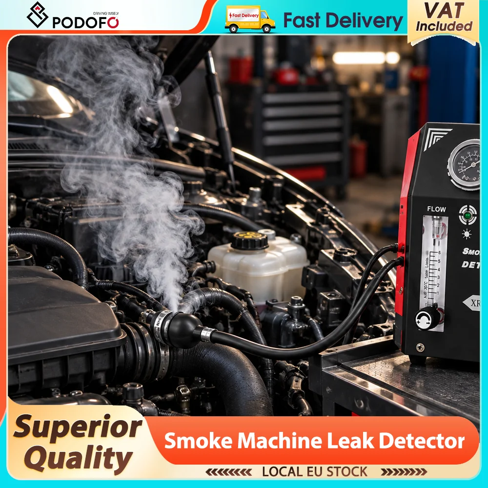 Podofo Automotive Rauchmaschine Lecktester mit integrierter Luftpumpe, Dual-Modus-Rauchdetektor mit Manometer zur Leckageprüfung von Auto-, LKW-, Motorrad-, EVAP- und Vakuumsystemen
