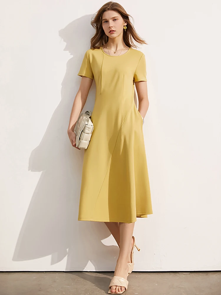 Amii Minimalism Summer Dress For Women Offical Lady Fashion Short Sleeve Vneck Aline Slim Long Dress Vestidos Outfits 12120095