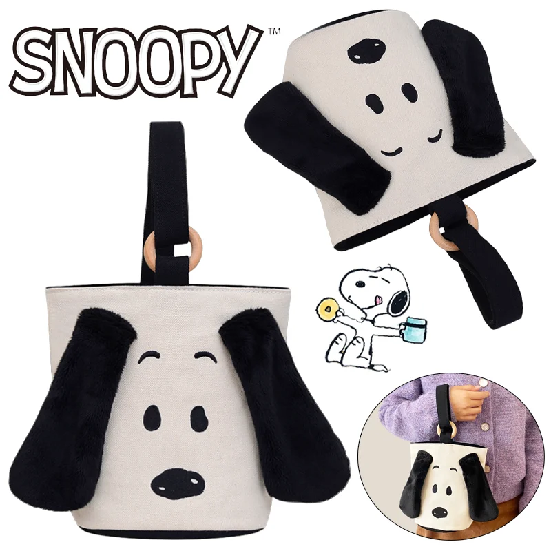 

Snoopy Canvas Handbags Shoulder Bag Fashion Embroidery Tote Shopping Bags Large Capacity Women Casual Travel Clutch Pouch