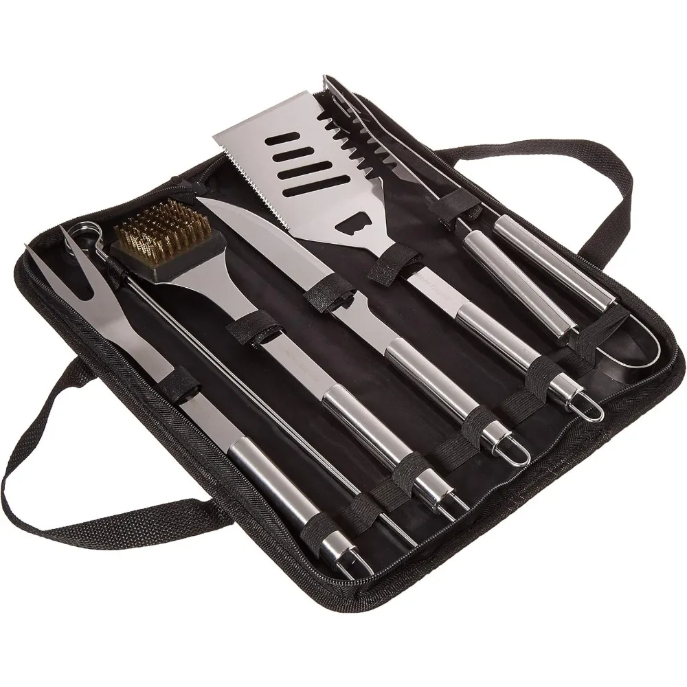 

Набор инструментов для гриля для барбекю из 7 предметов — аксессуары для барбекю из нержавеющей стали, кухонный набор с лопаточкой, щипцами, вилкой, ножом, кистью, шампурами и C