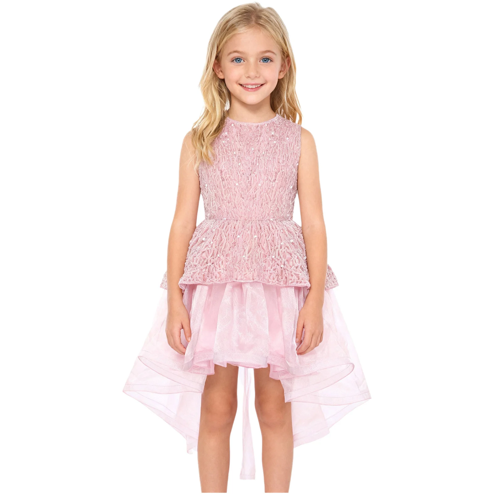 

Girls Elegant Party Gowns Flower Girl Dress Velvet Sequin Sleeveless Tiered High-low Hem Tutu Dress for Wedding Birthday Party