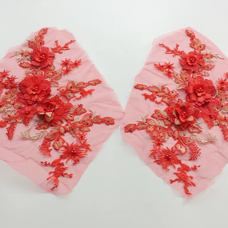 20Pieces Elegant Pearls Embroidery Patches 3D Flower DIY Lace Fabrics Applique Embroidered Floral Patches