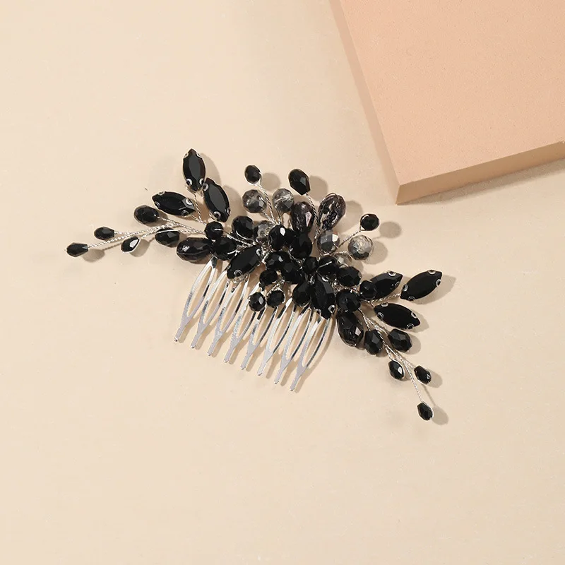 Poetic Black Crystal Bridal Hair Comb – Gothic Wedding Hair Accessory for Brides, Bun Updo Clip, Elegant Crystal Headpiece, Bulk