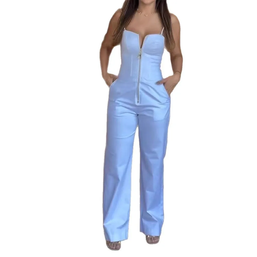 แฟชั่นY2k High Street Jumpsuitสําหรับผู้หญิง2025สปาเก็ตตี้เซ็กซี่Slim JumpsuitsสํานักงานElegantสีขาวSlim Romper