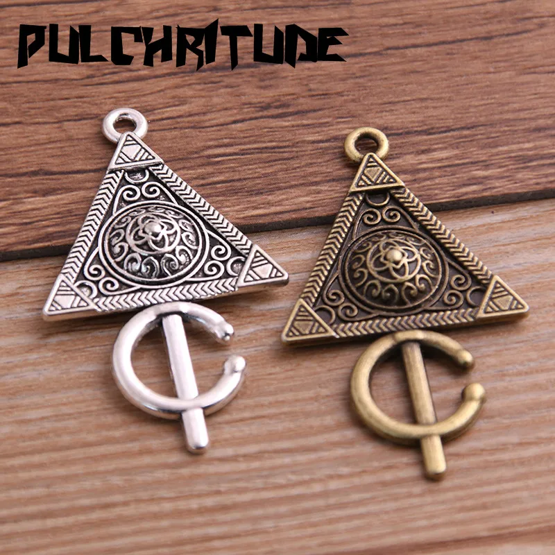 6PCS 2 Size Metal Alloy Two Color  Geometry Triangle Charms Pendants for Jewelry Making DIY Handmade Craft