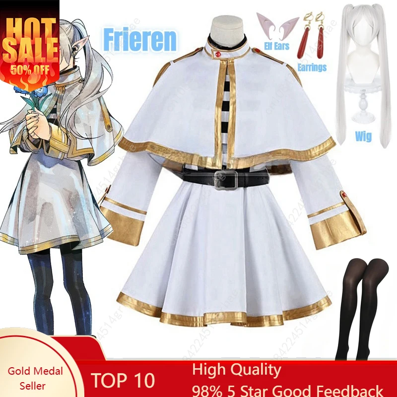 

Sousou No Frieren Cosplay Costume Wig Shoes Anime Magician Dress Elf Ear Halloween Party Charistmas for Women Girls