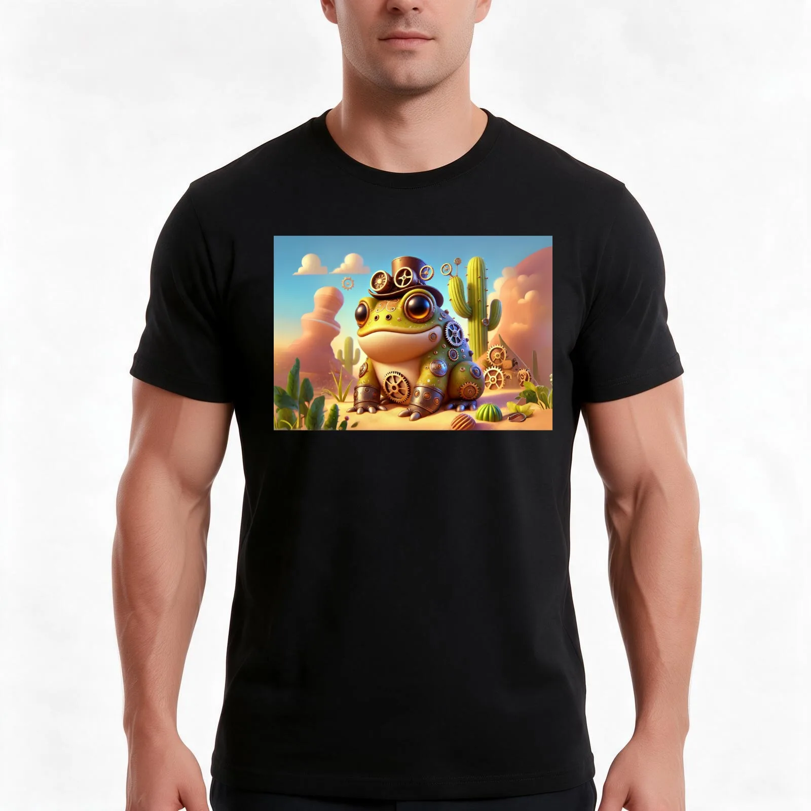 Steampunk Spadefoot Toad T-Shirt, Summer Casual Cotton Tee, Oversized Streetwear Tops, Vintage Graphic Print, Unisex Men Women