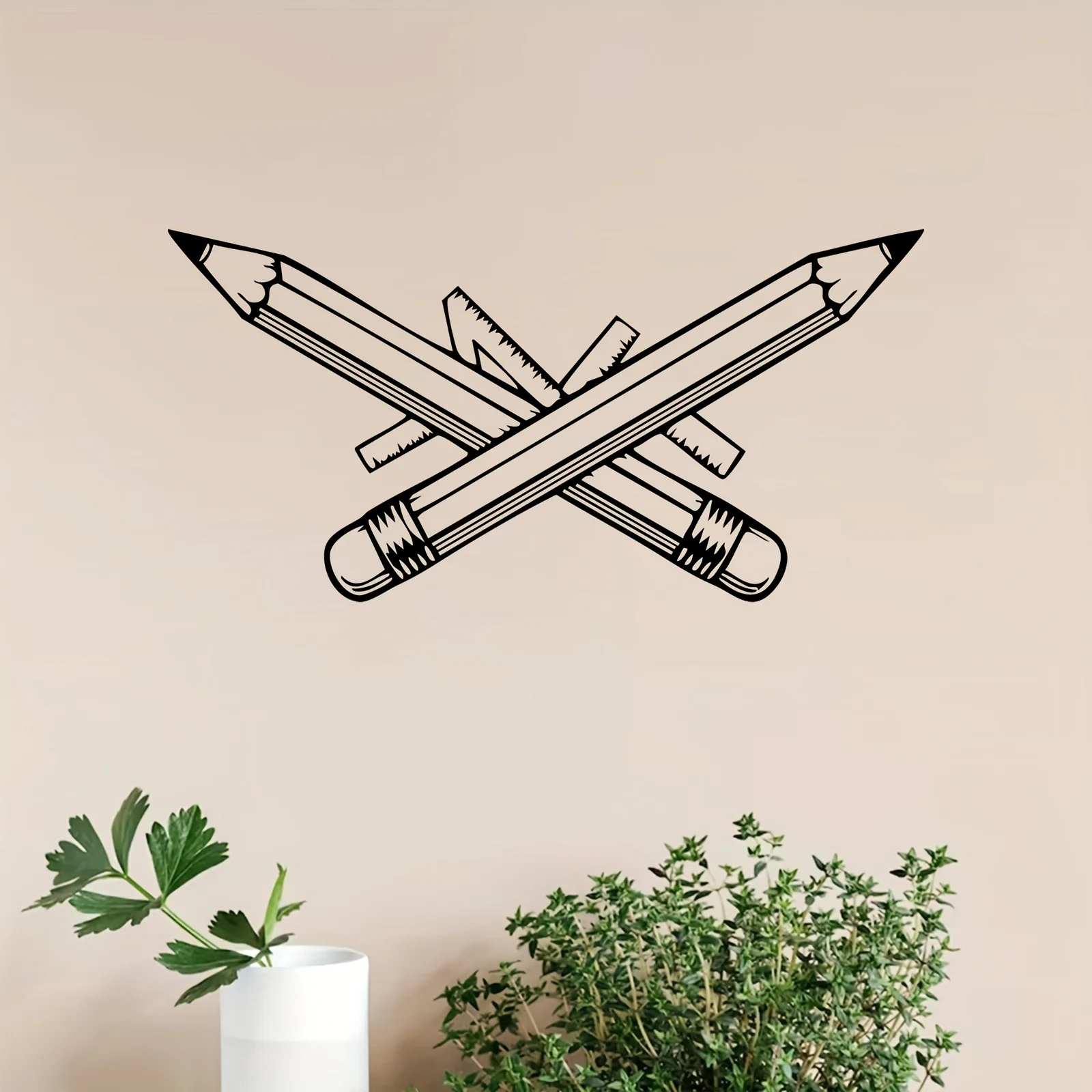 Brand Metal Wall Art Pencil Ruler Iron Sculpture Rust-Resistant School Desk Decor 3D Classroom Wall Hanging Study Room