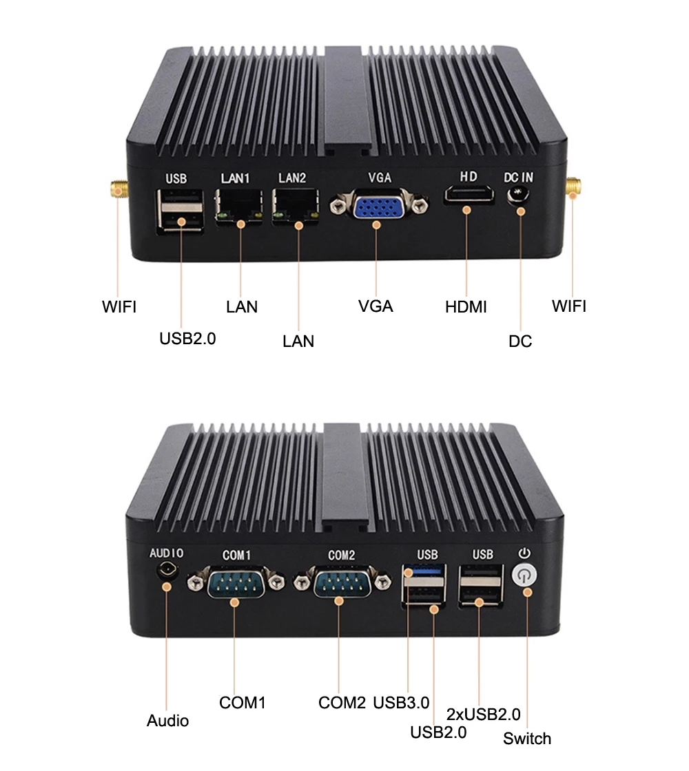 Custodia in metallo senza ventola Mini PC Intel N2840 Computer desktop da ufficio Pfsense DDR3L Msata SSD 2Lan 2COM VGA Display HD Windows10