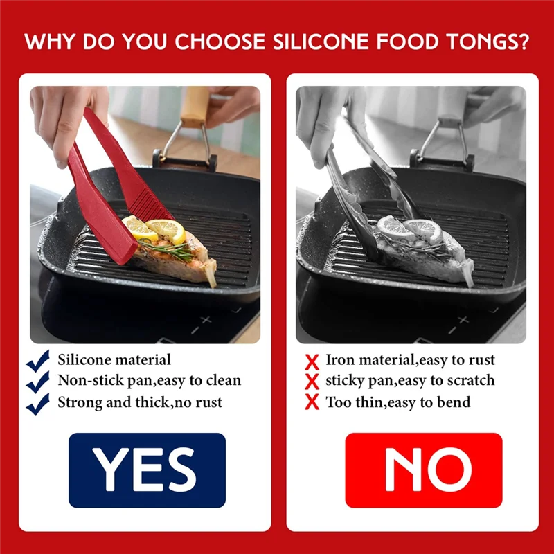 

P4-2Pcs 11 Inch Silicone Serving Tongs For Cooking With Silicone Tips Toast Tongs Salad Tongs A