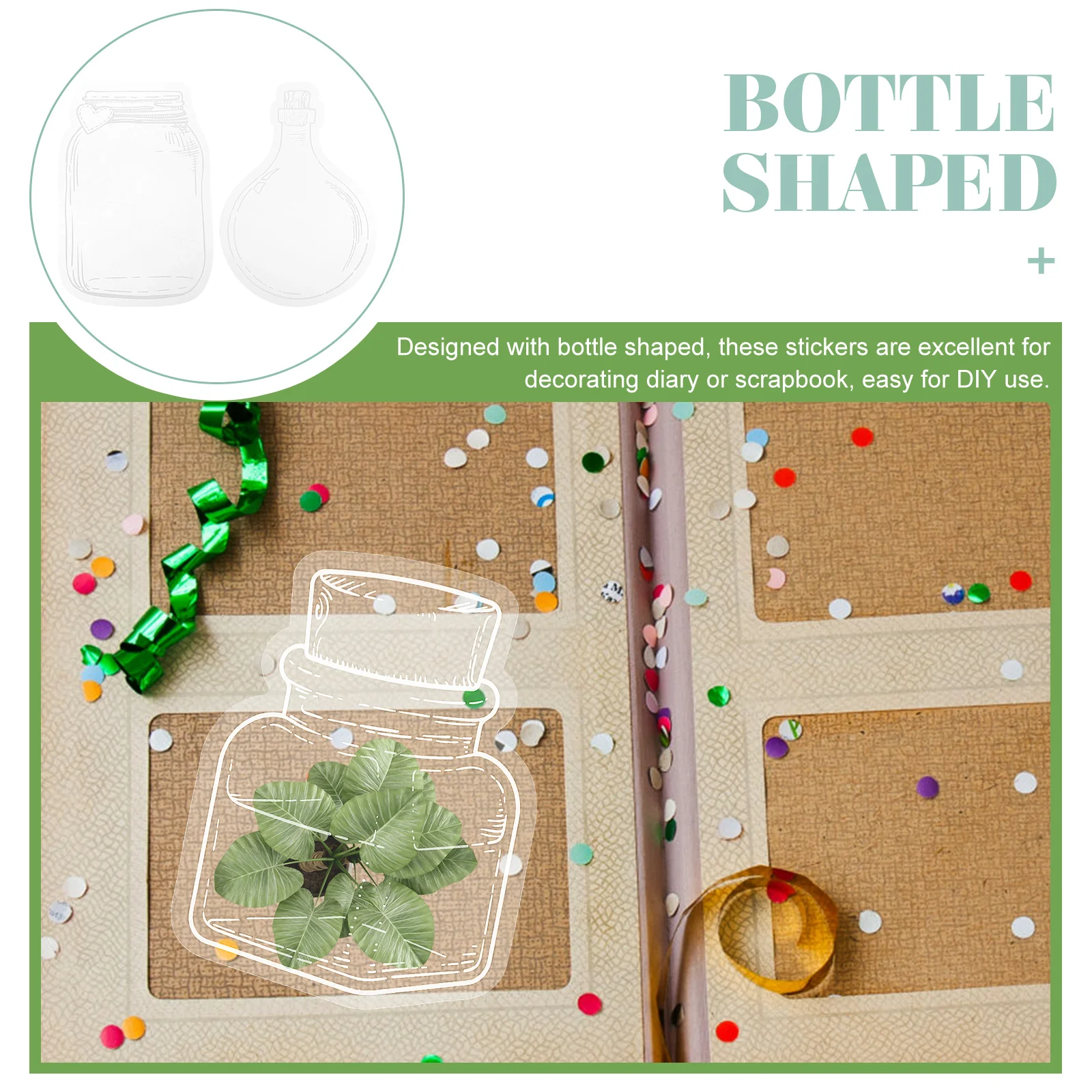 

20pcs Bottle Shape Clear Scrapbook Diy Decorative Sticker Decal For Diary Kids Scrapbook Stickers Aesthetic Scrapbooking Decal