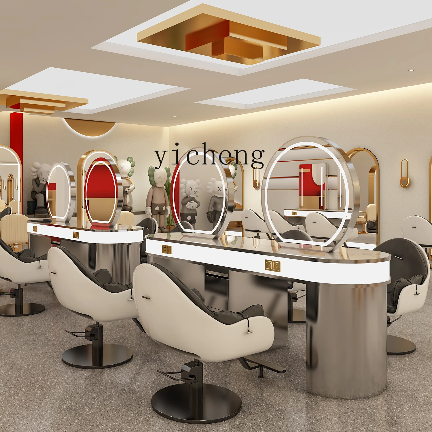 H3  trendy mirror table hairdressing mirror barber shop cabinet integrated with cabinet hair salon special double-sided mirror