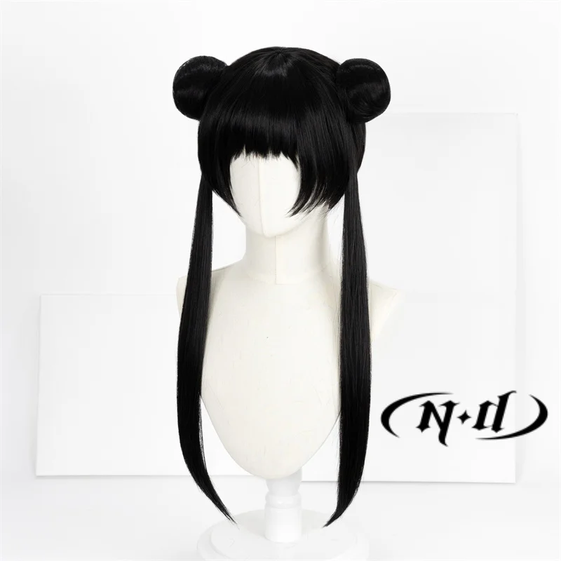 ND Meiling Li parrucche Anime Cardcaptor Sakura Wiki Cosplay doppia coda di cavallo gioco di ruolo per parrucche sintetiche per capelli neri da festa comica-Con