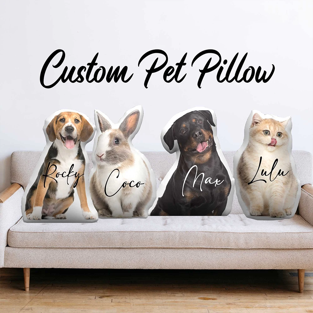 3D Custom Pet Pillow with Name, Personalized Dog Cat Photo Throw Pillow, Custom Pet Shape Pillow, Pet Memorial Gift for Pet Owne