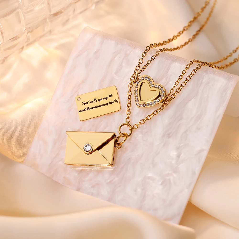 

European Envelope Pendants Women Necklaces Exaggerated Gold Color Chain Neckalces Personality Collars for Female colar choker