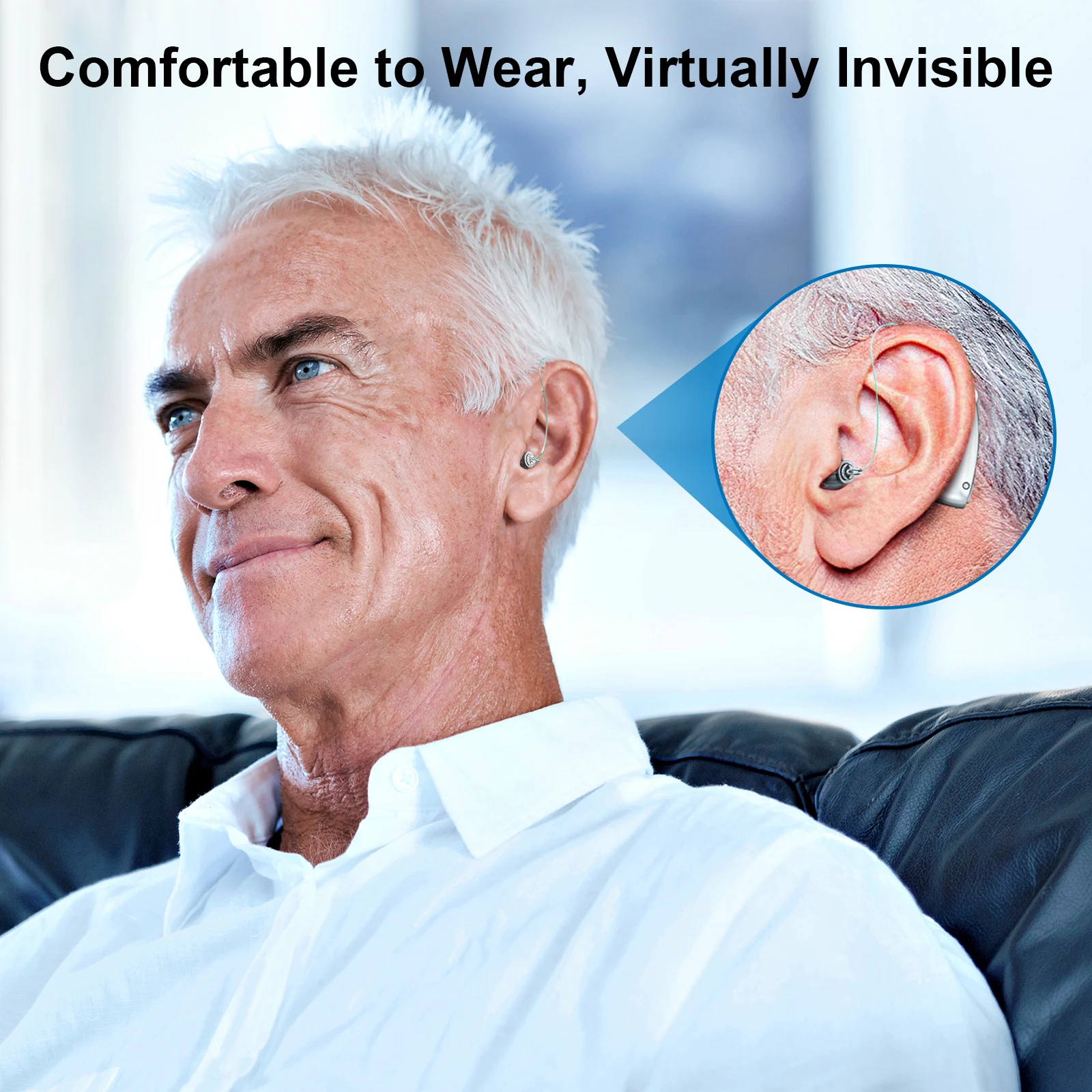 Rechargeable behind-the-ear hearing aid for the elderly, noise-cancelling amplified hearing aid with charging case