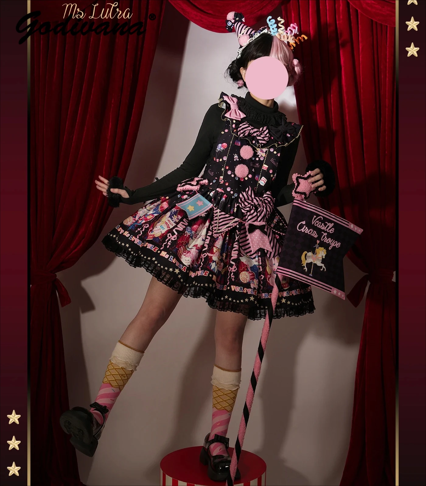 Słodka Urocza Kawaii Sukienka na Ramiączkach z Nadrukiem Dziewczęca Damska Lolita Kokarda Cosplay Krótka Sukienka na Szelkach Jsk Spódnice SK