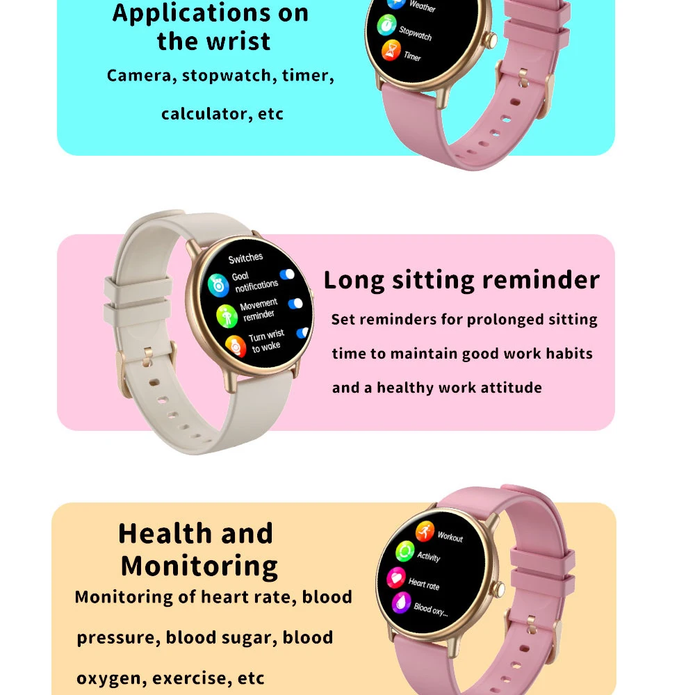 جديد 1.43 "AMOLED شاشة ساعة ذكية بلوتوث دعوة للنساء معدل ضربات القلب مراقبة الصحة الرياضة اللياقة البدنية سيدة مقاوم للماء Smartwatch