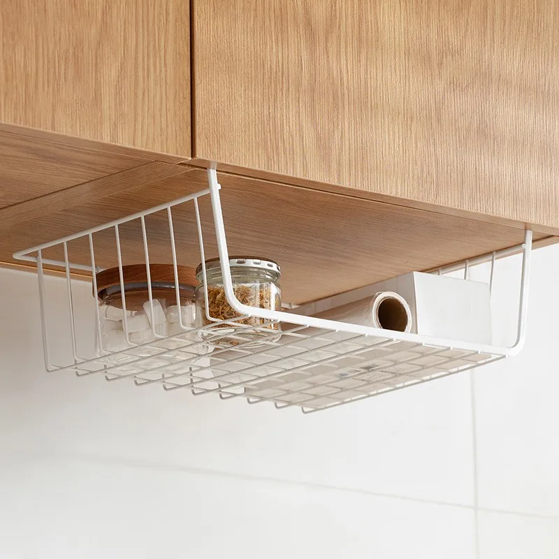 Prateleira sobremesa com gancho, cesta de armazenamento suspensa, artefato de dormitório, guarda-roupa, armário, ferro em camadas, 1 peça