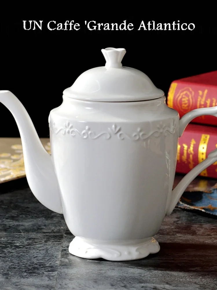 

European Court Sle Cerc Coffee Pot 000ml Large Capaci Pure Color Tea Pot ternoon Tea White Relief Coffee er