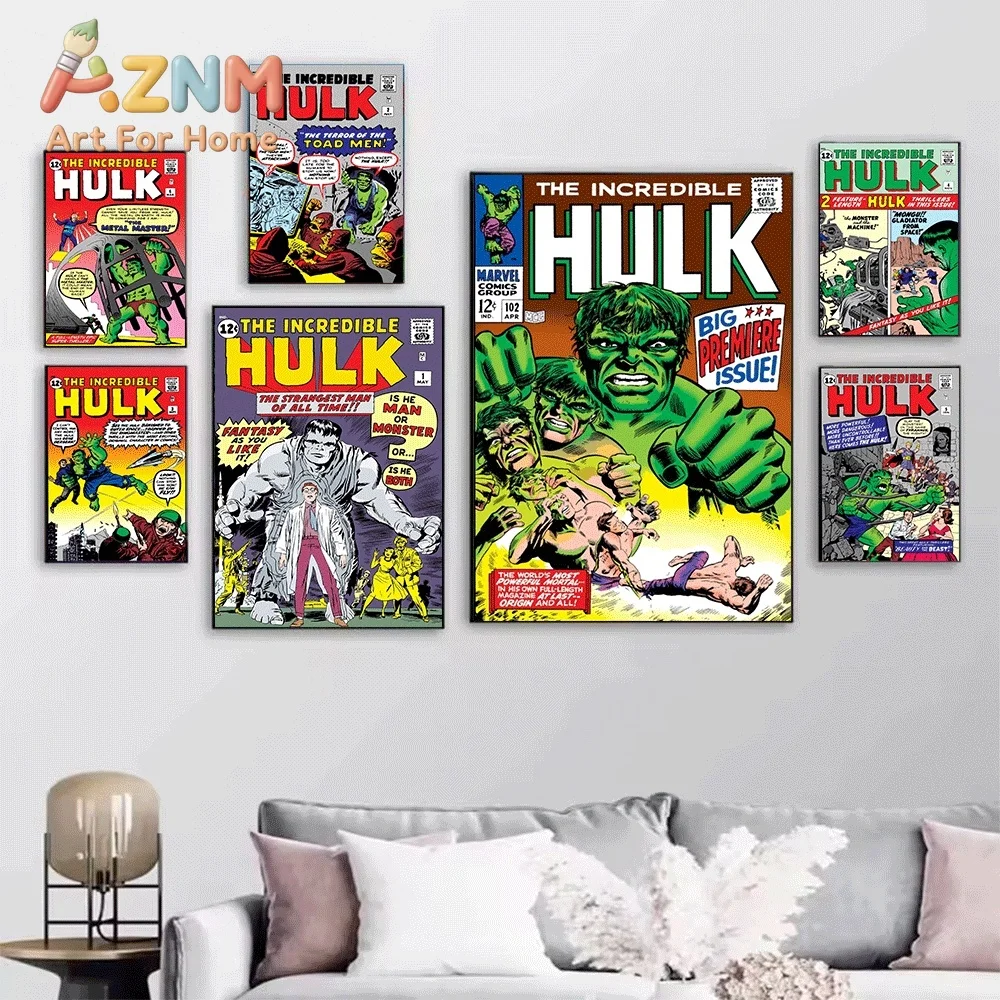 AZNM Fantastic Four Phase 1 Vintage Comic Collage Canvas Wall Art Unframed Print, Superhero Poster for Bedroom Living Room Hom