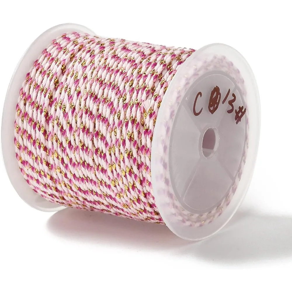 1 Roll 21.8 Yards(20m) 1.5mm 4-Ply Polycotton Cord Bead Thread with Gold Wire Stringing Materials for DIY Jewelry Making