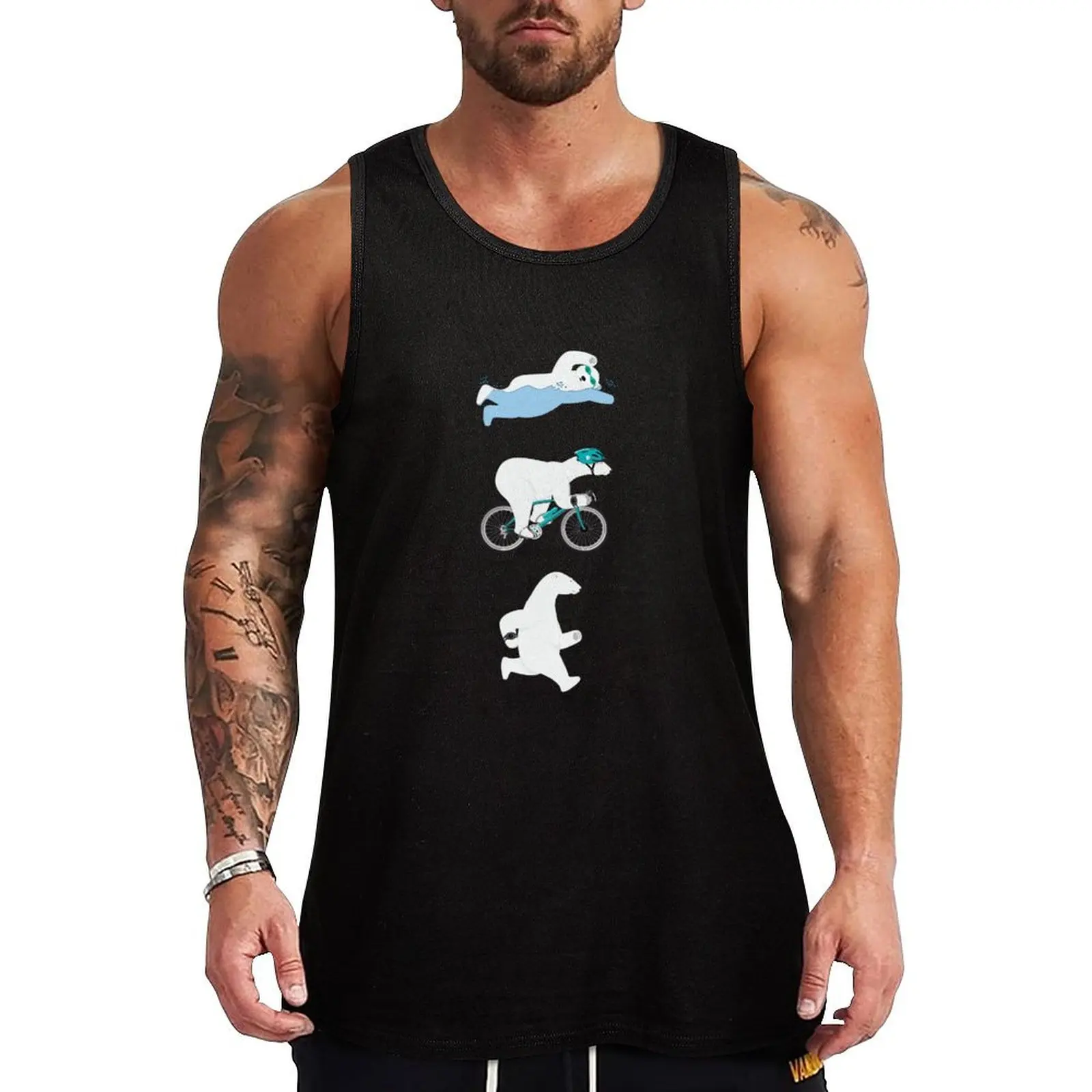 Polar Bear Triathlon Tank Top Vintage Print Tank Top Retro Graphic Sleeveless Tee