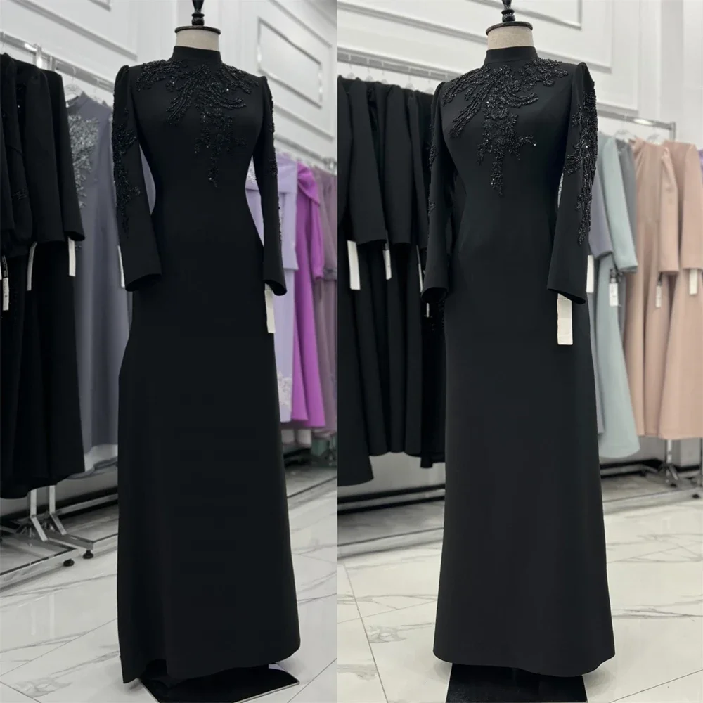 

Customized Prom Dress Evening High Collar Column Floor Length Skirts Embroidery Bespoke Occasion Dresses Dearin Ye Saudi Arabia