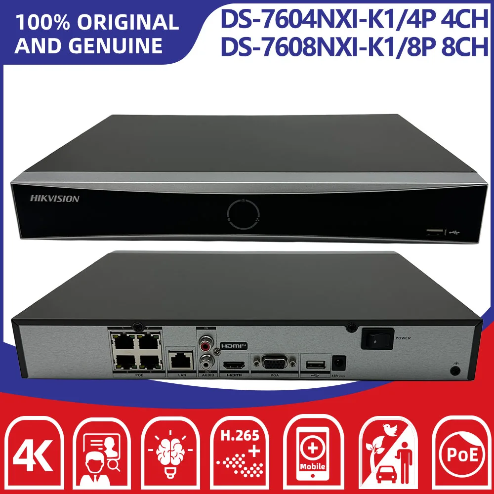 Hikvision DS-7604NXI-K1/4P(D) DS-7608NXI-K1/8P(D) 4/8 CH PoE NVR 4K HDMI Output Face Detection Motion Detection 2.0 Surveillance