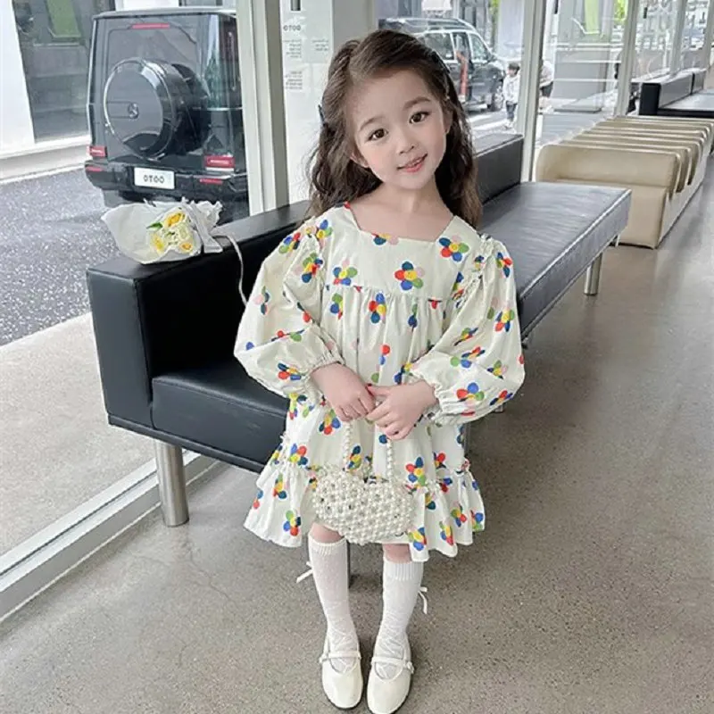 Girls' Dress SUNFLOWER Long Sleeve Dress Princess Dress2025Spring and Autumn New Fashion Foreign Trade Children's Clothing Whole